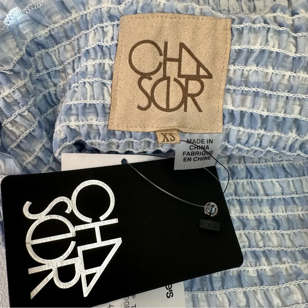 NWT CHASER Smocked Puff Sleeve Top Blue Gingham XS - Picture 4 of 6